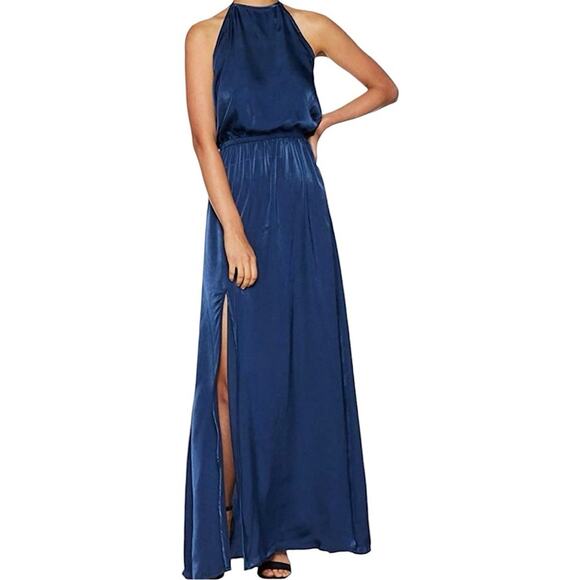 NWT Show Me Your MuMu Heather Halter Maxi Dress in Navy Sheen Size Small - Picture 2 of 6
